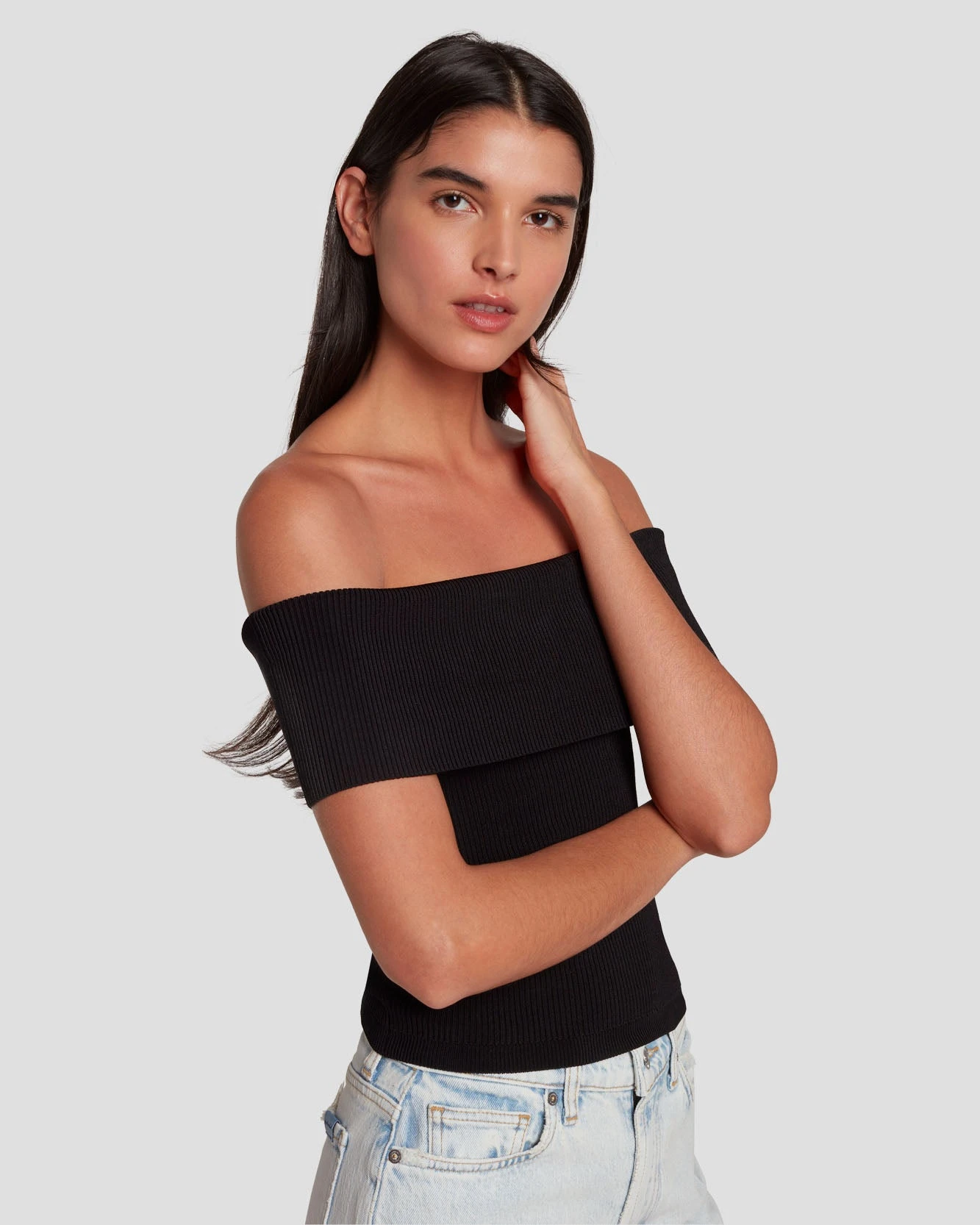 7 For All Mankind Off The Shoulder Ribbed Top In Black 7 7 For All Mankind Off The Shoulder Ribbed Top In Black - Image 5