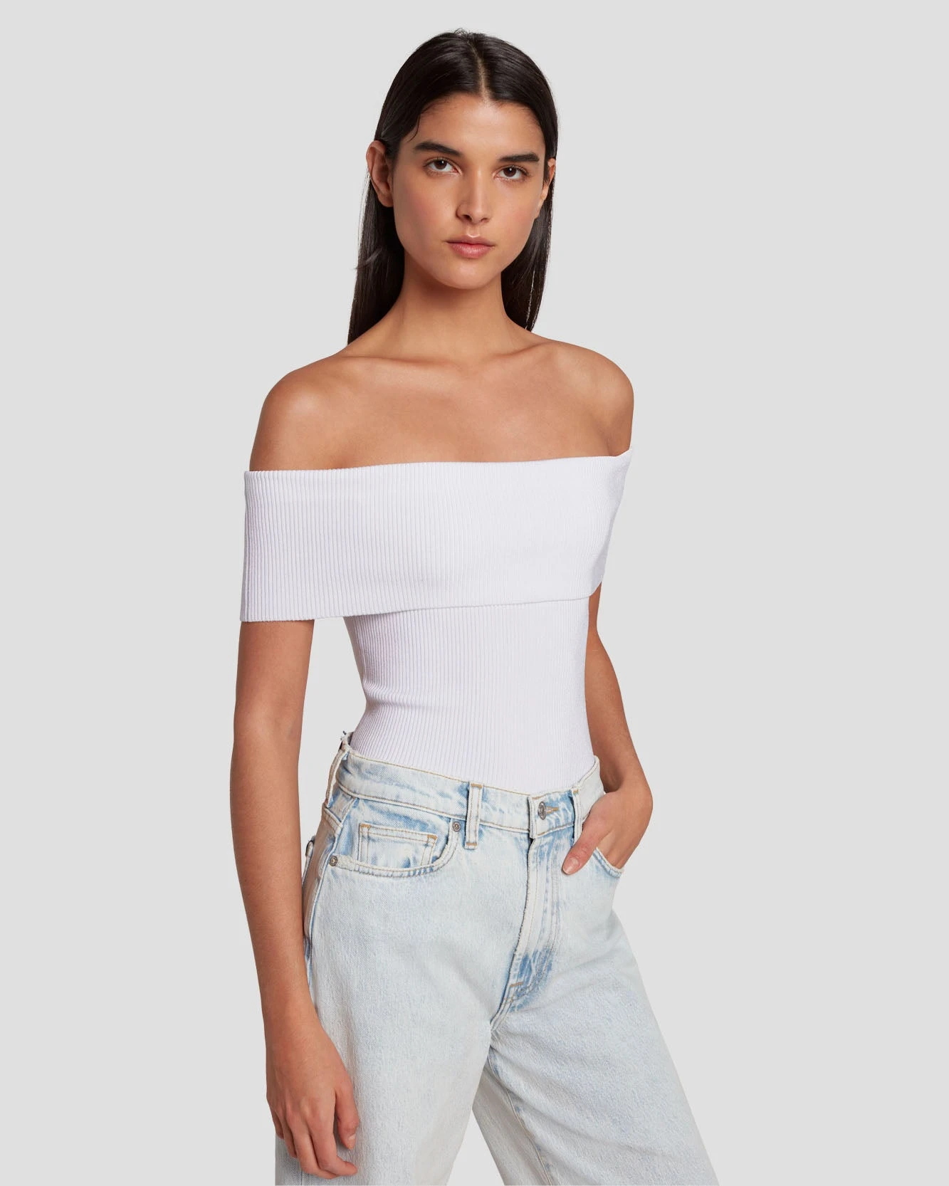 7 For All Mankind Off The Shoulder Ribbed Top In Bright White 3 7 For All Mankind Off The Shoulder Ribbed Top In Bright White
