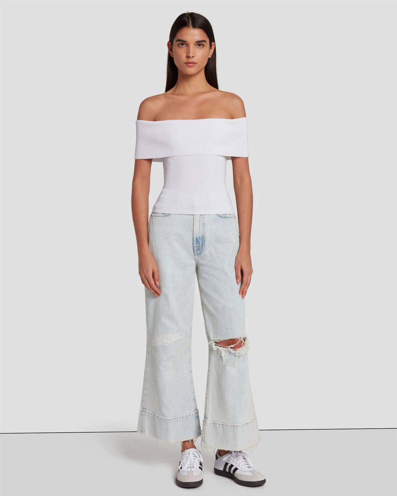 7 For All Mankind Off The Shoulder Ribbed Top In Bright White 4 7 For All Mankind Off The Shoulder Ribbed Top In Bright White - Image 2