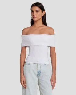 7 For All Mankind Off The Shoulder Ribbed Top In Bright White 10 7 For All Mankind Off The Shoulder Ribbed Top In Bright White -Sleek Fit Style 7N116F23 BRW 3