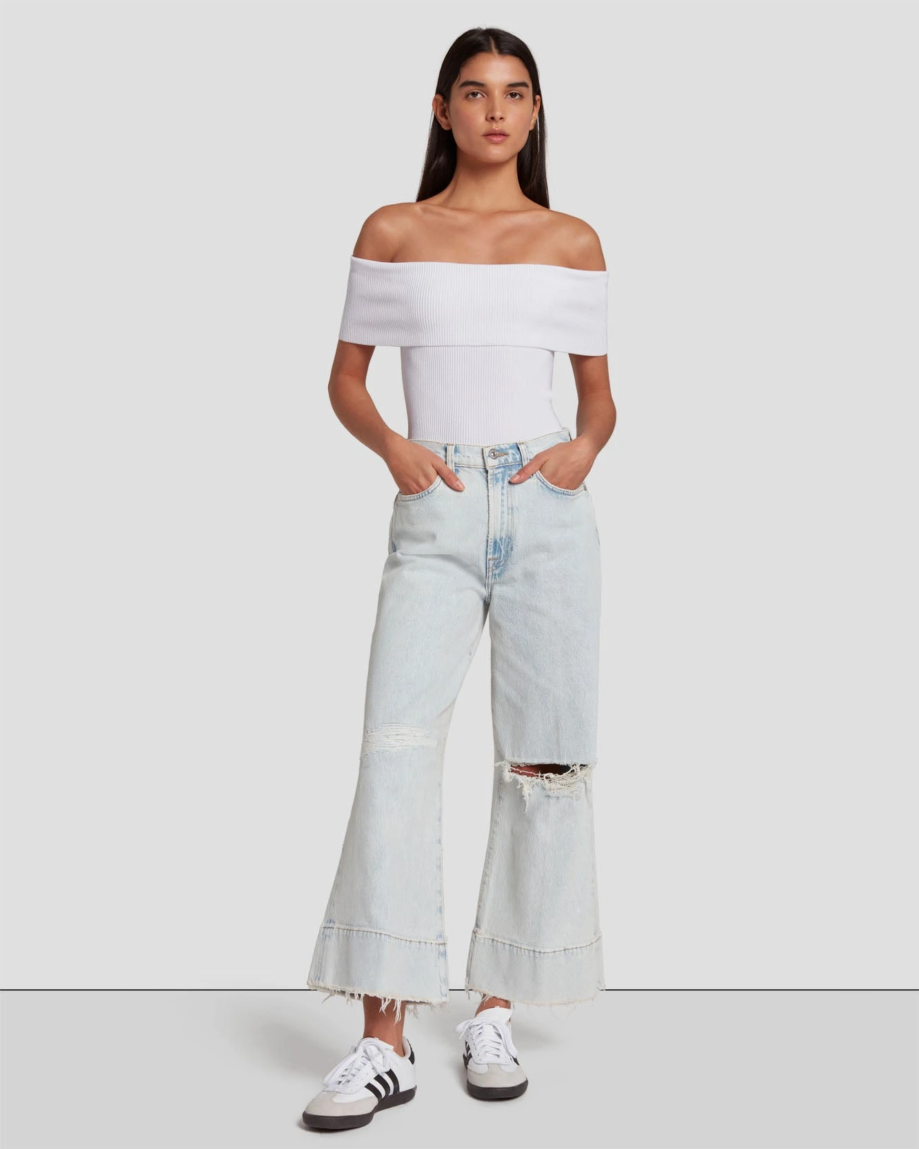 7 For All Mankind Off The Shoulder Ribbed Top In Bright White 8 7 For All Mankind Off The Shoulder Ribbed Top In Bright White - Image 6