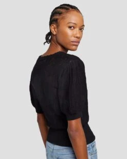 7 For All Mankind Short Sleeve Crochet Sweater In Black 12 7 For All Mankind Short Sleeve Crochet Sweater In Black -Sleek Fit Style 7N118C72 BLK 4