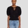 7 For All Mankind Short Sleeve Crochet Sweater In Black -Sleek Fit Style 7N118C72 BLK 5