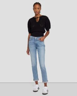 7 For All Mankind Short Sleeve Crochet Sweater In Black 13 7 For All Mankind Short Sleeve Crochet Sweater In Black -Sleek Fit Style 7N118C72 BLK 6