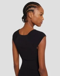 7 For All Mankind Sweetheart Rib Top In Black -Sleek Fit Style 7N119D35 BLK 4