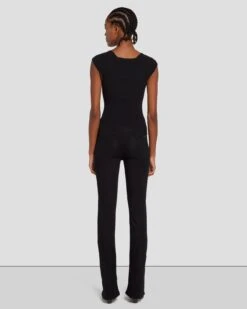 7 For All Mankind Sweetheart Rib Top In Black -Sleek Fit Style 7N119D35 BLK 5
