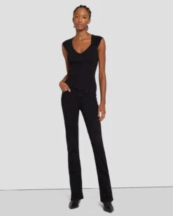 7 For All Mankind Sweetheart Rib Top In Black -Sleek Fit Style 7N119D35 BLK 6