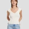 7 For All Mankind Sweetheart Rib Top In Cream -Sleek Fit Style 7N119D35 CRM 1