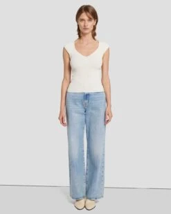 7 For All Mankind Sweetheart Rib Top In Cream -Sleek Fit Style 7N119D35 CRM 6