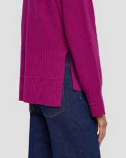 7 For All Mankind Cashmere Crewneck Sweater In Raspberry -Sleek Fit Style 7N122F34 RBR 3