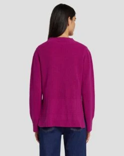 7 For All Mankind Cashmere Crewneck Sweater In Raspberry -Sleek Fit Style 7N122F34 RBR 4