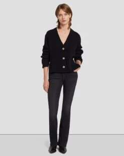 7 For All Mankind Cashmere Cardigan In Black -Sleek Fit Style 7N123F34 BLK 3
