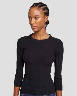 7 For All Mankind Open Back Knit Top In Black -Sleek Fit Style 7N124D35 BLK 5