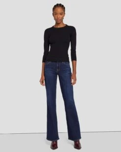 7 For All Mankind Open Back Knit Top In Black -Sleek Fit Style 7N124D35 BLK 6