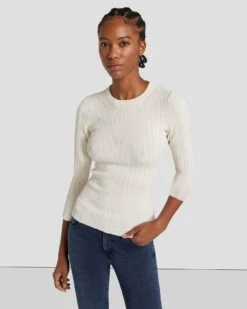 7 For All Mankind Open Back Knit Top In Cream