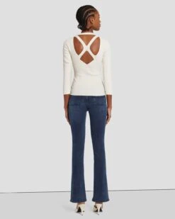 7 For All Mankind Open Back Knit Top In Cream -Sleek Fit Style 7N124D35 CRM 4