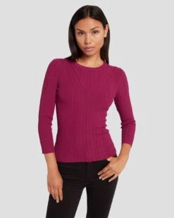 7 For All Mankind Open Back Knit Top In Raspberry -Sleek Fit Style 7N124D35 RBR 4