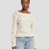 7 For All Mankind Floral Cable Knit Sweater In Cream -Sleek Fit Style 7N125F46 CRM 1