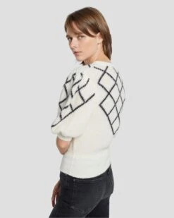 7 For All Mankind Puff Diamond Sweater In Cream -Sleek Fit Style 7N126F41 CRM 4