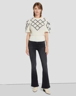 7 For All Mankind Puff Diamond Sweater In Cream -Sleek Fit Style 7N126F41 CRM 6