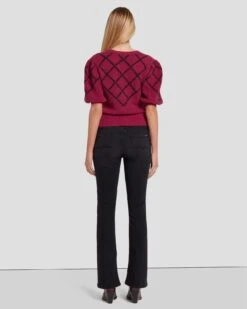 7 For All Mankind Puff Diamond Sweater In Raspberry -Sleek Fit Style 7N126F41 RBR 4