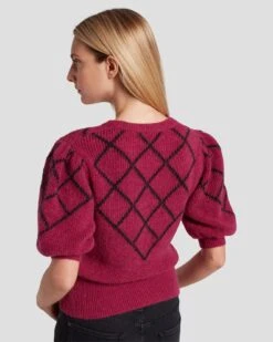 7 For All Mankind Puff Diamond Sweater In Raspberry -Sleek Fit Style 7N126F41 RBR 5