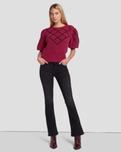 7 For All Mankind Puff Diamond Sweater In Raspberry -Sleek Fit Style 7N126F41 RBR 6