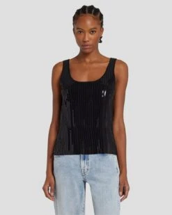 7 For All Mankind Sequin Tank In Black