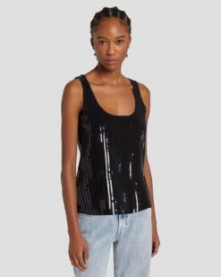 7 For All Mankind Sequin Tank In Black -Sleek Fit Style 7N129F44 BLK 3