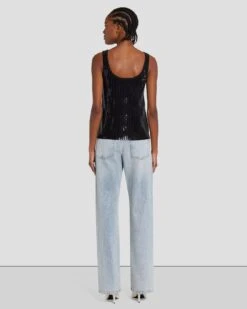 7 For All Mankind Sequin Tank In Black -Sleek Fit Style 7N129F44 BLK 4