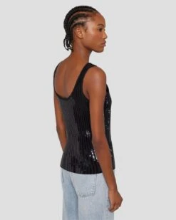 7 For All Mankind Sequin Tank In Black -Sleek Fit Style 7N129F44 BLK 6