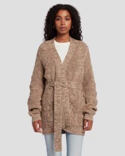 7 For All Mankind Belted Cardigan In Safari