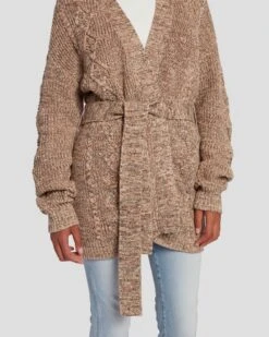 7 For All Mankind Belted Cardigan In Safari -Sleek Fit Style 7N130F52 SAM 5