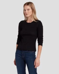 7 For All Mankind Knit Weave Top In Black
