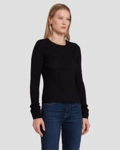 7 For All Mankind Knit Weave Top In Black 11 7 For All Mankind Knit Weave Top In Black -Sleek Fit Style 7N132D35 BLK 2
