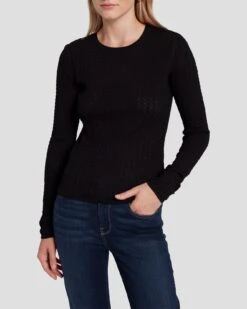 7 For All Mankind Knit Weave Top In Black 12 7 For All Mankind Knit Weave Top In Black -Sleek Fit Style 7N132D35 BLK 3