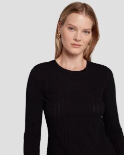 7 For All Mankind Knit Weave Top In Black 10 7 For All Mankind Knit Weave Top In Black -Sleek Fit Style 7N132D35 BLK 5