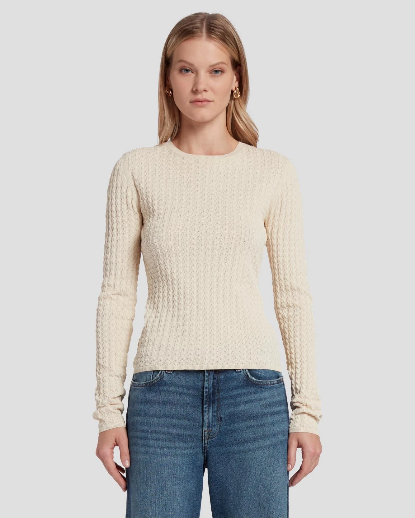 7 For All Mankind Knit Weave Top In Bone 3 7 For All Mankind Knit Weave Top In Bone