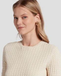 7 For All Mankind Knit Weave Top In Bone 9 7 For All Mankind Knit Weave Top In Bone -Sleek Fit Style 7N132D35 BON 2