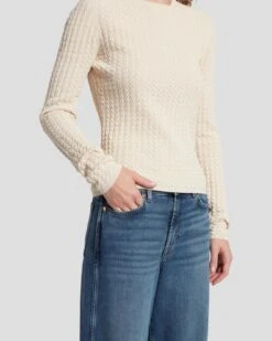 7 For All Mankind Knit Weave Top In Bone 12 7 For All Mankind Knit Weave Top In Bone -Sleek Fit Style 7N132D35 BON 5