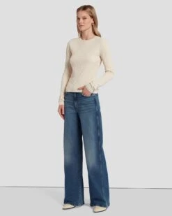 7 For All Mankind Knit Weave Top In Bone 13 7 For All Mankind Knit Weave Top In Bone -Sleek Fit Style 7N132D35 BON 6