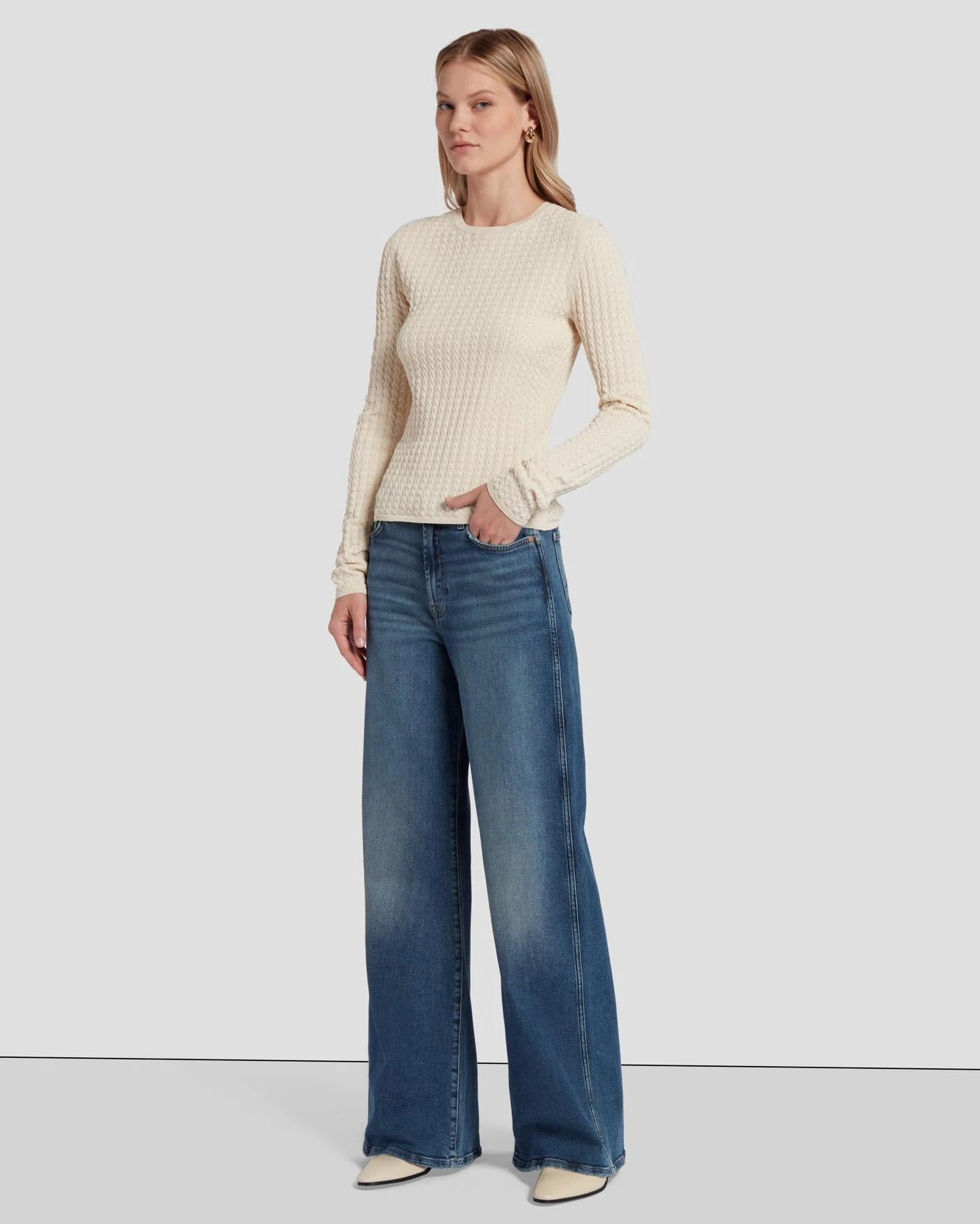 7 For All Mankind Knit Weave Top In Bone 8 7 For All Mankind Knit Weave Top In Bone - Image 6