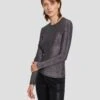 7 For All Mankind Long Sleeve Shimmer Top In Gunmetal -Sleek Fit Style 7N260F40 GNM 1
