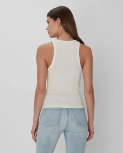 7 For All Mankind Racerback Tank In Ivory -Sleek Fit Style 7N278C59 IVO 03