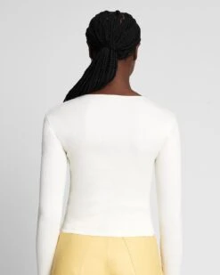 7 For All Mankind Quarter Zip Ribbed Top In Antique White -Sleek Fit Style 7N331F08 ANW 4