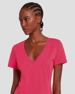 7 For All Mankind Easy V-Neck In Geranium -Sleek Fit Style 7N335I09 GER 0862 D2
