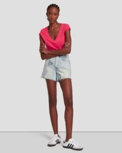 7 For All Mankind Easy V-Neck In Geranium -Sleek Fit Style 7N335I09 GER 0916 M