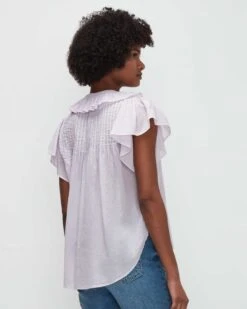 7 For All Mankind Peter Pan Collar Ruffle Top In Light Lilac -Sleek Fit Style 7N525C51 LTL 04
