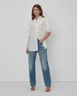 7 For All Mankind Puff Sleeve Tunic In White 9 7 For All Mankind Puff Sleeve Tunic In White -Sleek Fit Style 7N534D52 WHT 04
