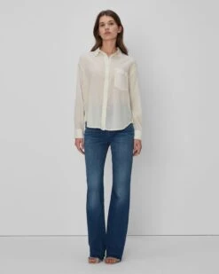 7 For All Mankind Eyelet Classic Shirt In Ivory 11 7 For All Mankind Eyelet Classic Shirt In Ivory -Sleek Fit Style 7N537C51 IVO 05